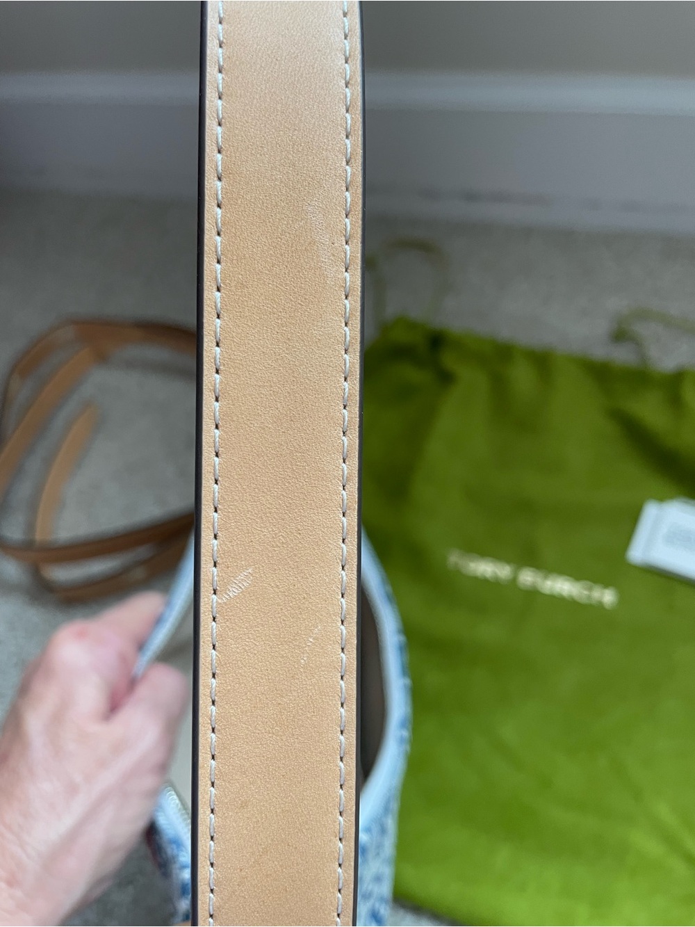 Tory Burch Romy Denim Half Moon Shoulder Bag with ith crossbody strap - Picture 10 of 14